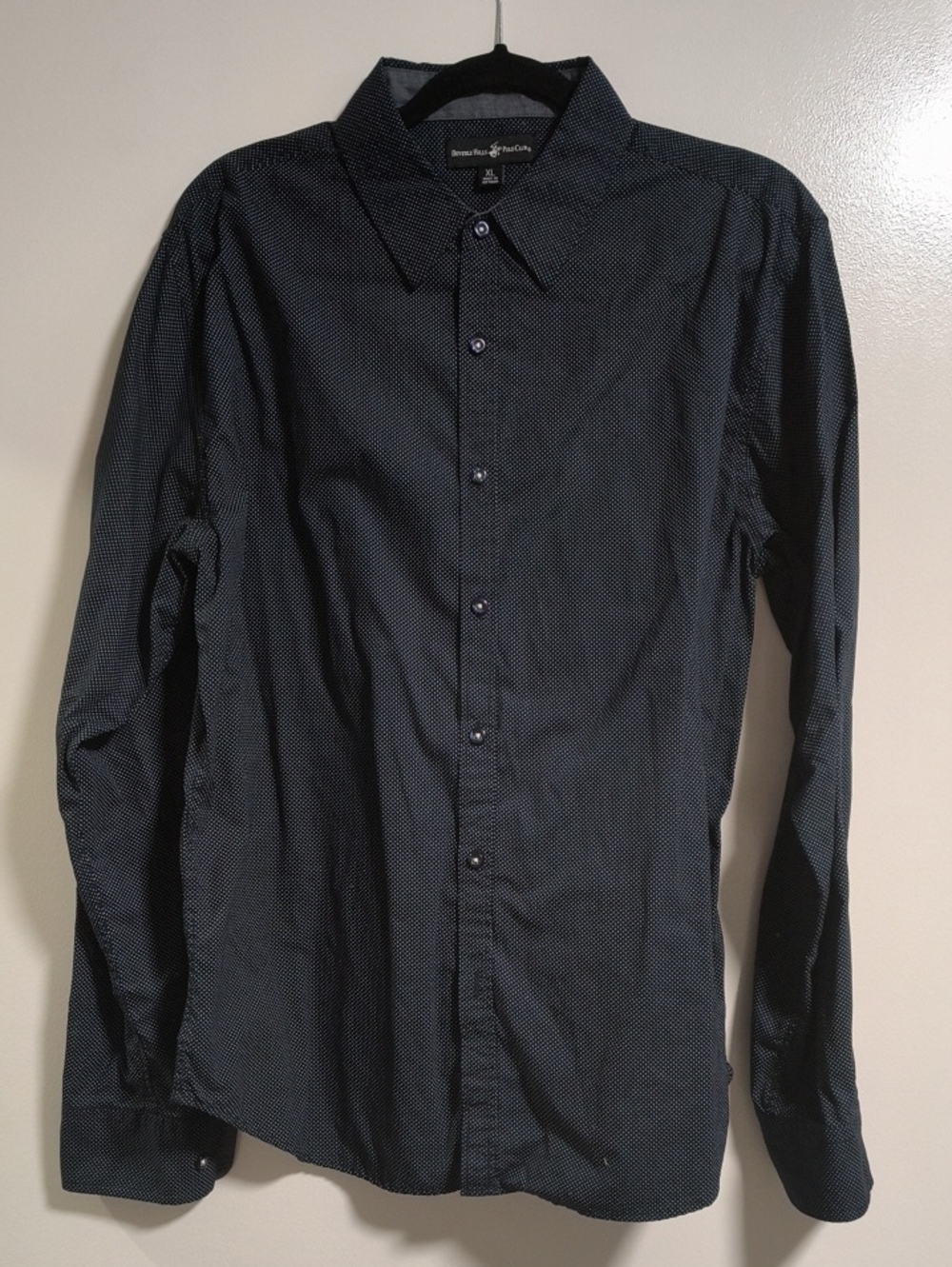 Beverly Hills Polo Club -Slim Dress Shirt - Black Microdot Long Sleeve Shirt.XL.